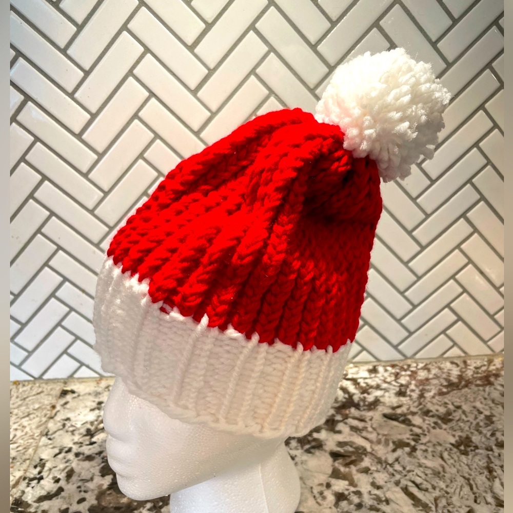 NWOT Kids Hand Knit Santa Beanie
